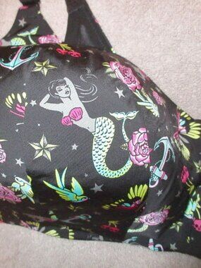 Torrid Curve Mermaid Skulls Bra Size 50C Push Up Wire Free Whimsigoth Rockabilly